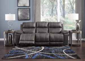 Signature Design by Ashley Erlangen Faux Leather Adjustable Power Reclining Sofa with USB Charging, Gray