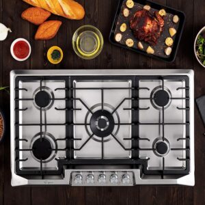 Empava 36 Inch Gas Stove Cooktop 5 Italy Sabaf Sealed Burners NG/LPG Convertible in Stainless Steel