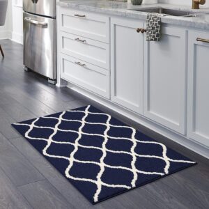 Maples Rugs Rebecca Contemporary Kitchen Rugs Non Skid Accent Area Carpet [Made in USA], 2'6 x 3'10, Navy Blue/White