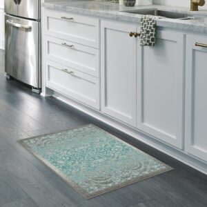 Maples Rugs Pelham Vintage Kitchen Rugs Non Skid Washable Accent Area Carpet [Made in USA], 1'8 x 2'10, Grey/Blue