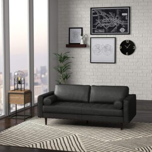Amazon Brand – Rivet Aiden Mid-Century Modern Tufted Loveseat Sofa (74") - Black Leather