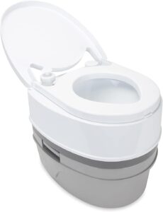 Camco Premium Travel Toilet | Features a 5.3-Gallon Detachable Holding Tank and is Designed for Camping, Hiking, Boating, RVing and More, , Acrylonitrile Butadiene Styrene, White & Grey (41544)
