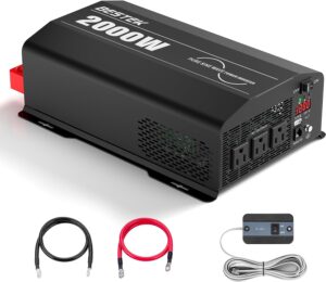 BESTEK 2000 Watt Pure Sine Wave Power Inverter, 12V DC to 110V/120V AC Inverter with 3 AC Outlets, USB & Type-C Port, Remote Controller, Off-Grid Solar Power Inverter 12V to 110V for Home, RV, Truck