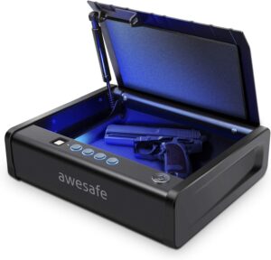 awesafe Gun Safe, Biometric Gun Safe for Pistols, Three Ways Quick Access Pistol Safe Fingerprint Handgun Safe with Keys and Key Pad, Beside Gun Lock Box...