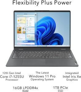 Lenovo 2022 IdeaPad Flex 5 16" 2-in-1 2.5K IPS Touchscreen Laptop, Intel Core i7-1255U, 16GB RAM, 1TB SSD, Backlit Keyboard, Fingerprint Reader, Win 11 Pro, Storm Grey, 32GB Snow Bell USB Card
