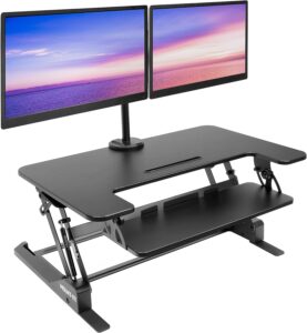 Mount-It! Standing Desk Converter with Bonus Dual Monitor Mount Included - Height Adjustable Stand Up Desk - Wide 36 Inch Sit Stand Workstation with Gas Spring Lift– Black (MI-7934)