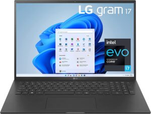 LG Gram 17Z95P Laptop 17" Ultra-Lightweight, IPS, (2560 x 1600), Intel Evo 11th gen CORE i7, 16GB RAM, 1TB SSD, Windows 11 Home, 80Wh Battery, Alexa Built-in, 2X USB-C, HDMI, USB-A – Black