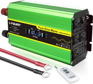 Cantonape Pure Sine Wave Inverter 1600 Watts Inverter DC 12V to AC 110V with Remote Controller & LCD Display and 4 AC Outlets 4 USB Ports for Car Truck Solar Power & Emergency