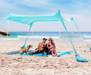 SUN NINJA Beach Tent Sun Shelter with UPF50+ Protection, Includes Sand Shovel, Ground Pegs and Stability Poles, Outdoor Pop Up Beach Shade Canopy for...