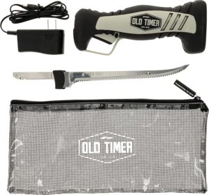Old Timer Li-Ion Cordless and 110V Electric Fillet Knives with 8in Fully Serrated S.S. Blades, Trigger Lock, Classic Fillet Knife Cut, and Self Draining Carry Case for Fishing, Filleting, and Outdoors