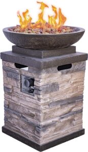 Bond Manufacturing 63172 Newcastle Propane Firebowl Column Realistic Look Firepit Heater Lava Rock 40,000 BTU Outdoor Gas Fire Pit 20 lb, Pack of 1, Natural Stone